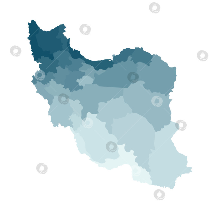 Скачать Векторная изолированная иллюстрация упрощенной административной карты Ирана. Границы провинций. Яркие силуэты синего цвета хаки фотосток Ozero
