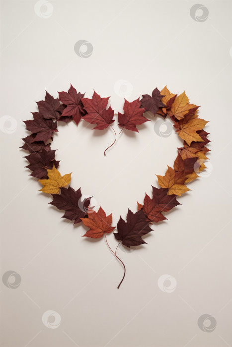Скачать Осенние листья клена, выложенные в форме сердца на белом фоне фотосток Ozero