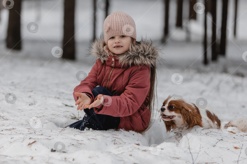 Скачать Маленькая девочка играет с собакой на улице фотосток Ozero
