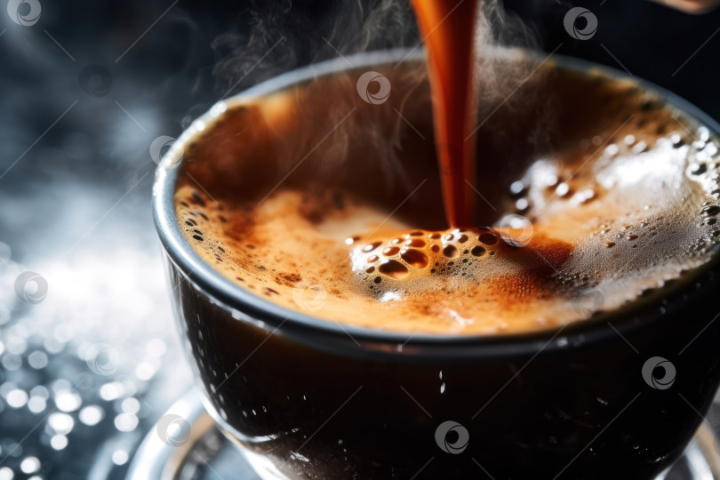 Скачать Кофе эспрессо из кофемашины налейте в чашку. Готовлю черный кофе с пенкой. Порождающий искусственный интеллект фотосток Ozero