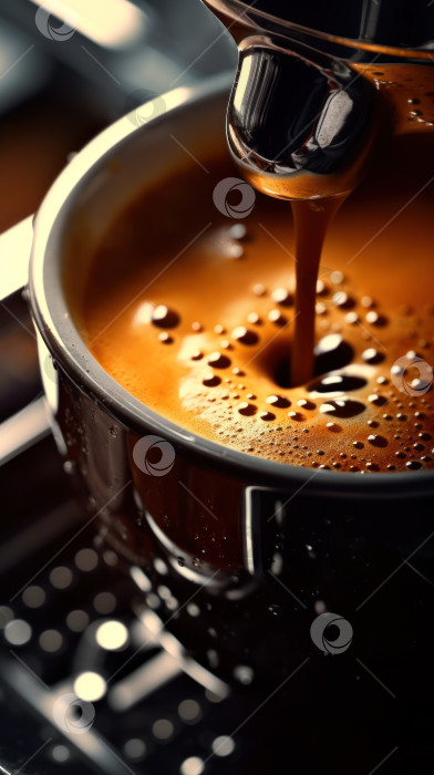 Скачать Кофе эспрессо из кофемашины налейте в чашку. Готовлю черный кофе с пенкой. Порождающий искусственный интеллект фотосток Ozero