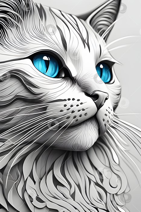 Рисунок кошки карандашом. Раскраска. Голубые глаза - Ozero - российский  фотосток