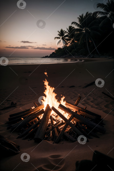 Скачать Тропический закат на пляже с костром фотосток Ozero