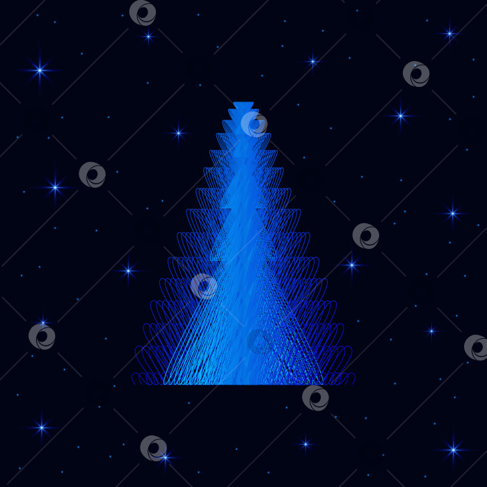 Скачать Рождественская елка современная, необычная, красивая, с иголочками на темном фоне со звездами фотосток Ozero