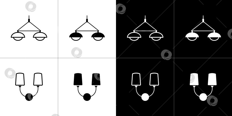 Скачать Набор черно-белых иконок потолочных ламп фотосток Ozero