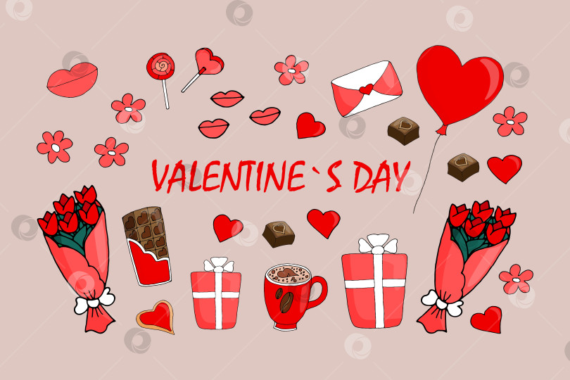 Скачать Набор романтических элементов для дизайна - День Святого Валентина фотосток Ozero