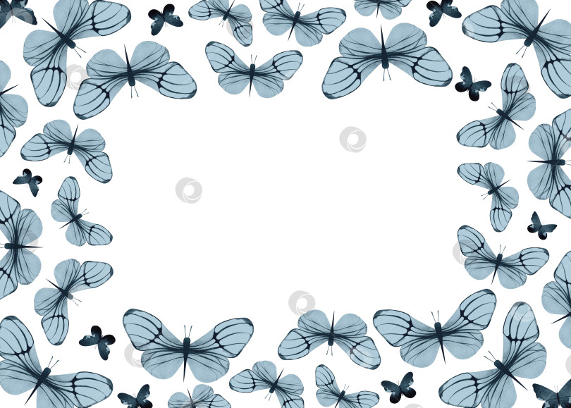 Скачать Бабочки. Летающие насекомые. Рамка для текста. Акварельная иллюстрация для оформления открыток, фонов, приглашений фотосток Ozero