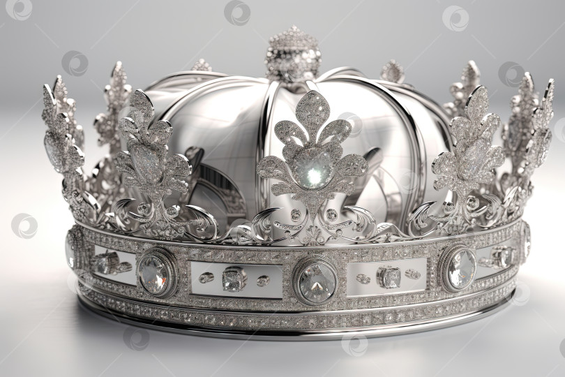 Скачать Красивая блестящая корона со средневековым орнаментом и ювелирными изделиями. Древний король или корона квенна. Сгенерированный искусственный интеллект. фотосток Ozero