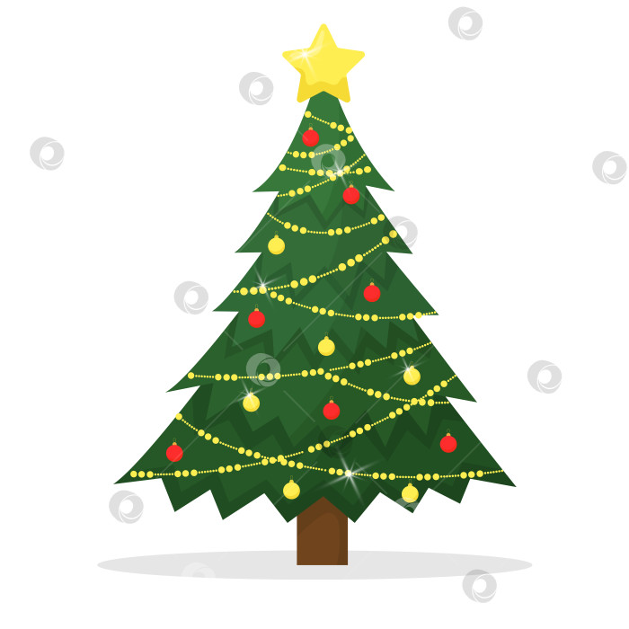 Скачать Рождественская елка, украшенная звездой, шарами и гирляндами фотосток Ozero