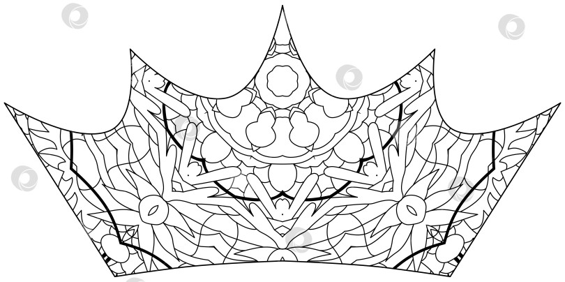 Скачать Стилизованная под зентангл корона для раскрашивания. Векторная иллюстрация кружева, нарисованная от руки фотосток Ozero