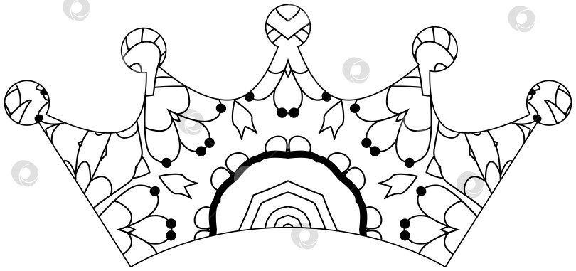 Скачать Стилизованная под зентангл корона для раскрашивания. Векторная иллюстрация кружева, нарисованная от руки фотосток Ozero