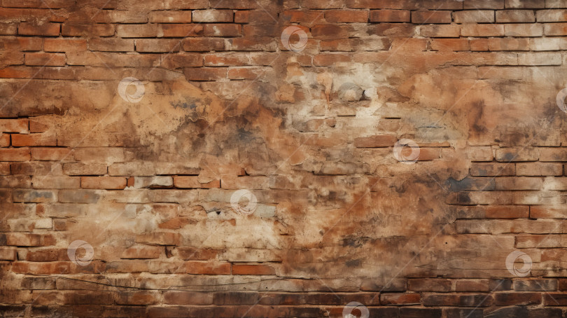 Скачать Фоновая текстура старой кирпичной стены с повреждениями, вызванными погодными условиями. Созданный искусственный интеллект. фотосток Ozero