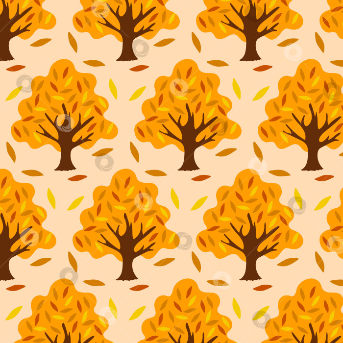 Скачать Осенний бесшовный узор с деревом и листвой. фотосток Ozero