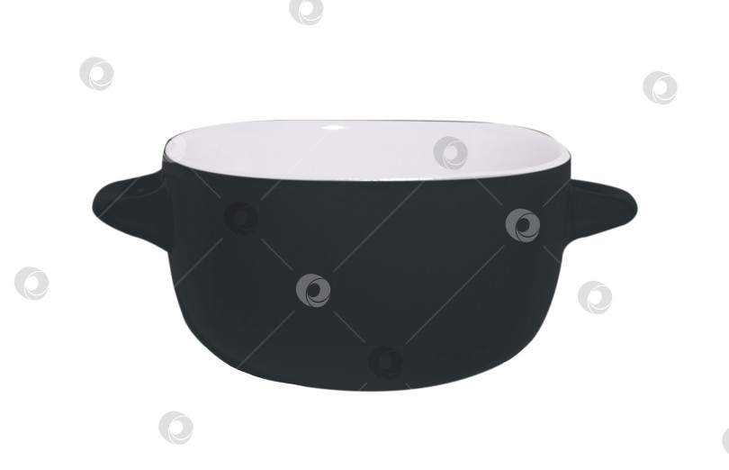 Скачать Черная чаша с ручками. Суповая тарелка, выделенная на белом фоне. фотосток Ozero