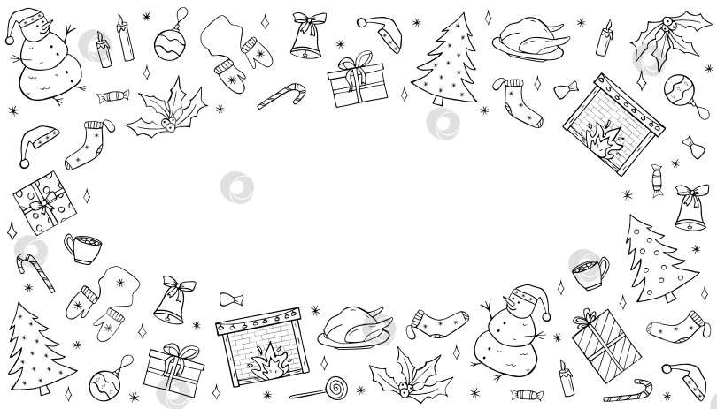 Скачать Рождественский и новогодний набор значков-каракулей. Векторная иллюстрация мультяшного рисунка от руки с элементами символа Рождества. фотосток Ozero