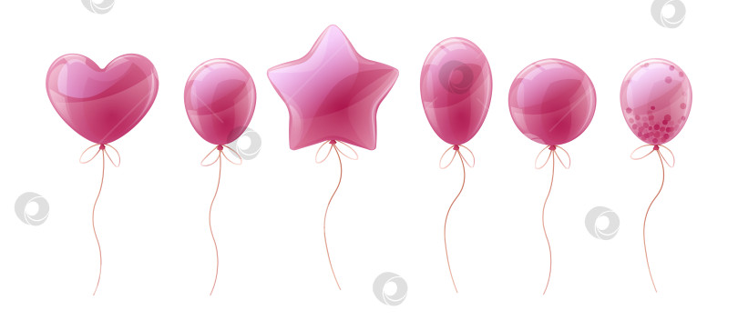 Скачать Набор воздушных шаров на изолированном фоне. Розовые гелиевые шары разной формы в мультяшном стиле. Декор для дней рождения, праздников, Рождества и т.д. фотосток Ozero