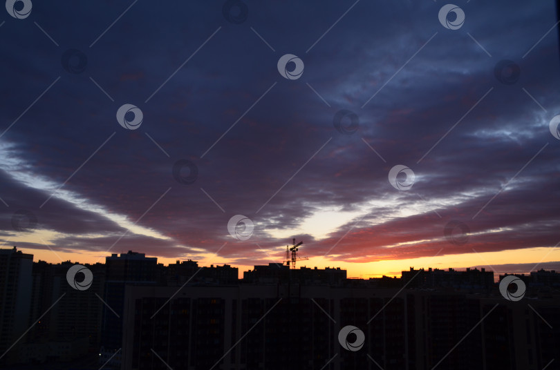 Скачать Закат над городскими новостройками фотосток Ozero