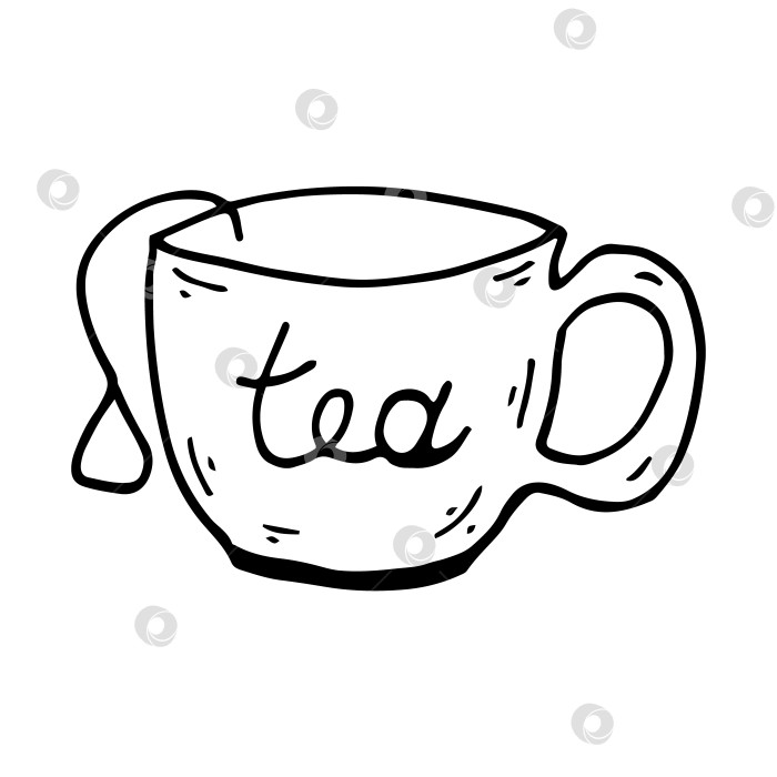 Скачать Травяной чай в линейном стиле. Векторная иллюстрация здорового напитка. Фруктовый, ягодный напиток. Нарисуйте простой контур. фотосток Ozero