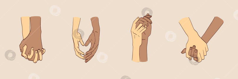 Скачать Иллюстрация двух межрасовых любовных пар, держащихся за руки фотосток Ozero