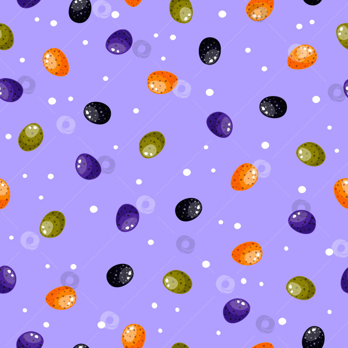Скачать Узор из конфет на Хэллоуин на фиолетовом фоне. Бесшовный узор из сладких конфет на Хэллоуин. Предыстория "Кошелек или жизнь". Конфеты повторяют текстуру. Конфетный принт, векторная иллюстрация обоев фотосток Ozero