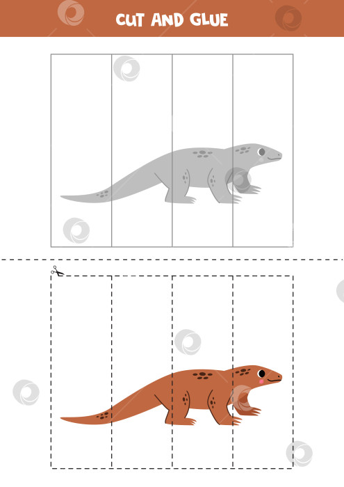 Скачать Игра "Вырезай и склеивай" для детей. Милый мультяшный варан. фотосток Ozero