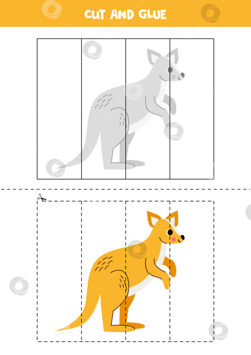 Скачать Игра "Вырезай и склеивай" для детей. Милый мультяшный кенгуру. фотосток Ozero