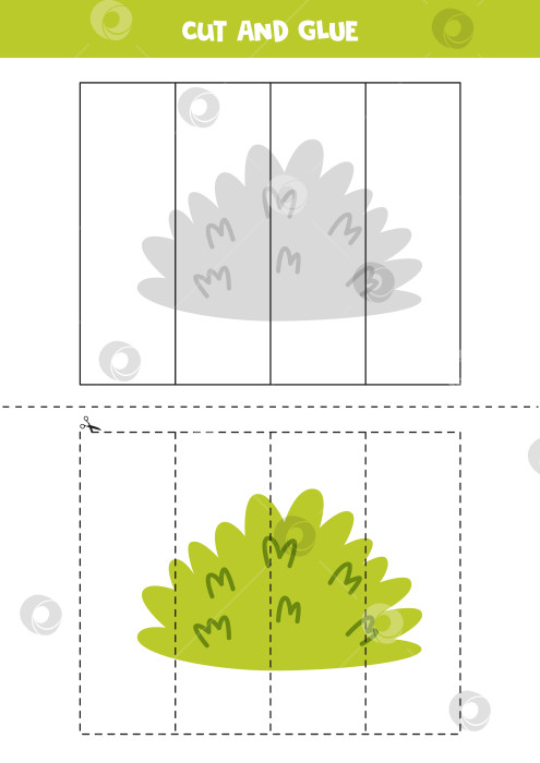 Скачать Игра "Вырезай и склеивай" для детей. Милый мультяшный зеленый куст. фотосток Ozero