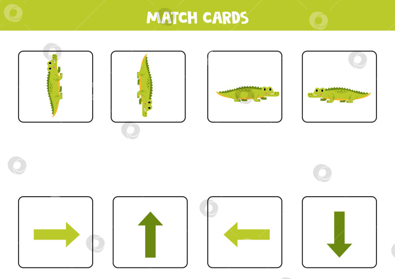 Скачать Влево, вправо, вверх или вниз. Пространственная ориентация с милым зеленым крокодилом. фотосток Ozero