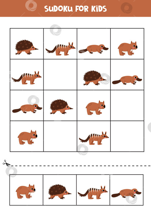 Скачать Обучающая игра в судоку с милыми австралийскими животными. фотосток Ozero