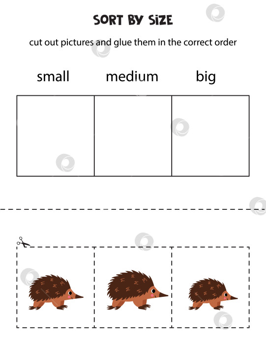 Скачать Отсортируйте симпатичных ехидн по размеру. Обучающий лист для детей. фотосток Ozero