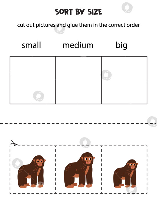 Скачать Сортируйте коричневых страусов гориллы по размеру. Обучающий лист для детей. фотосток Ozero