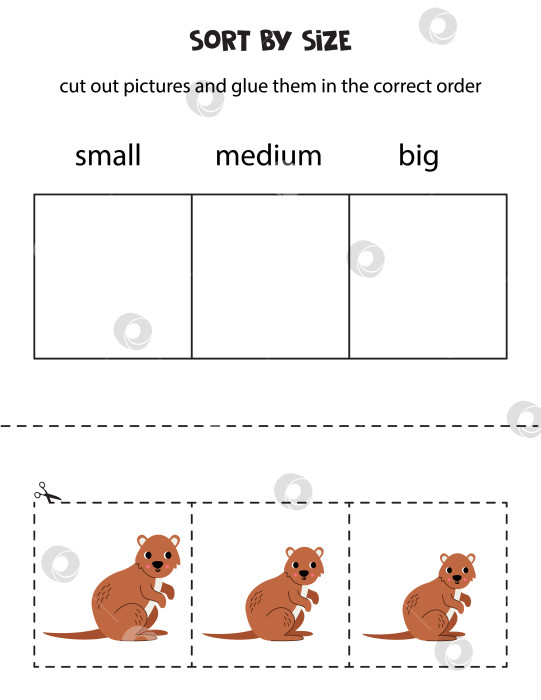 Скачать Отсортируйте милую квокку по размеру. Обучающий лист для детей. фотосток Ozero
