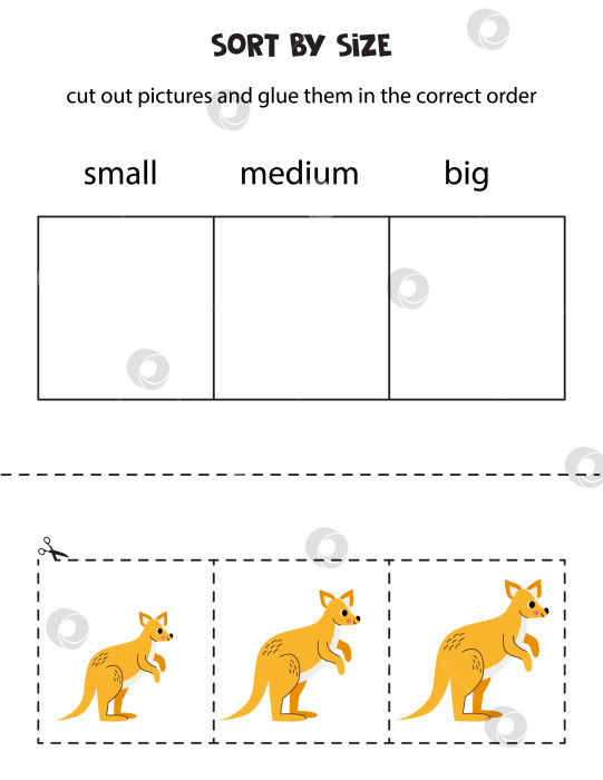 Скачать Отсортируйте милых кенгуру по размеру. Обучающий лист для детей. фотосток Ozero