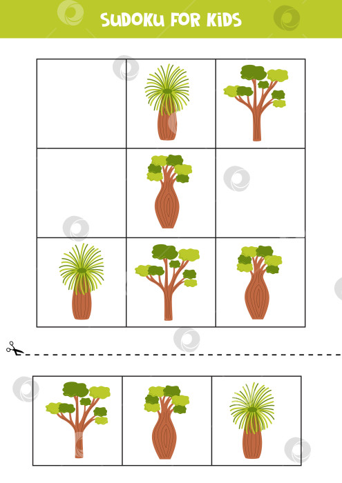 Скачать Обучающая игра в судоку с милыми австралийскими деревьями. фотосток Ozero