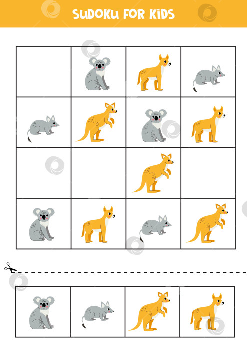 Скачать Обучающая игра в судоку с милыми австралийскими животными. фотосток Ozero