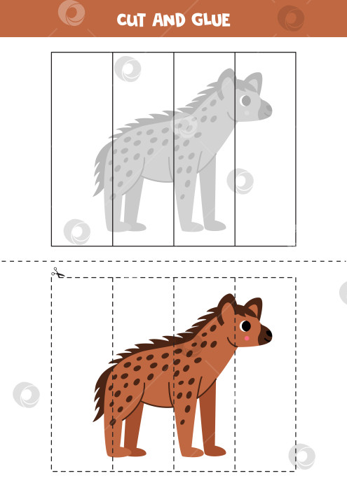 Скачать Игра "Вырезай и склеивай" для детей. Симпатичная мультяшная коричневая гиена. фотосток Ozero