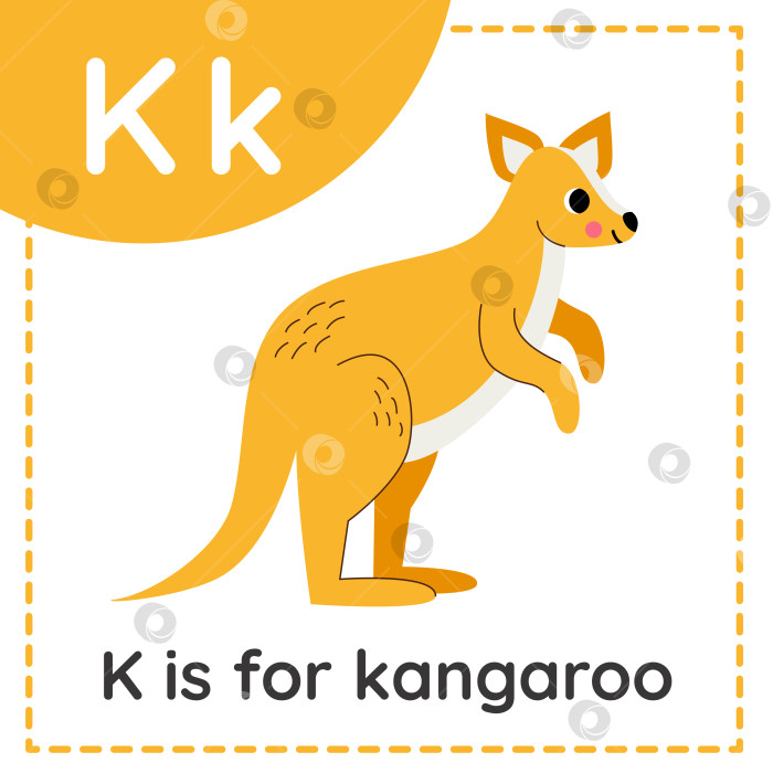 Скачать Изучение английского алфавита для детей. Буква К. Милый мультяшный кенгуру. фотосток Ozero