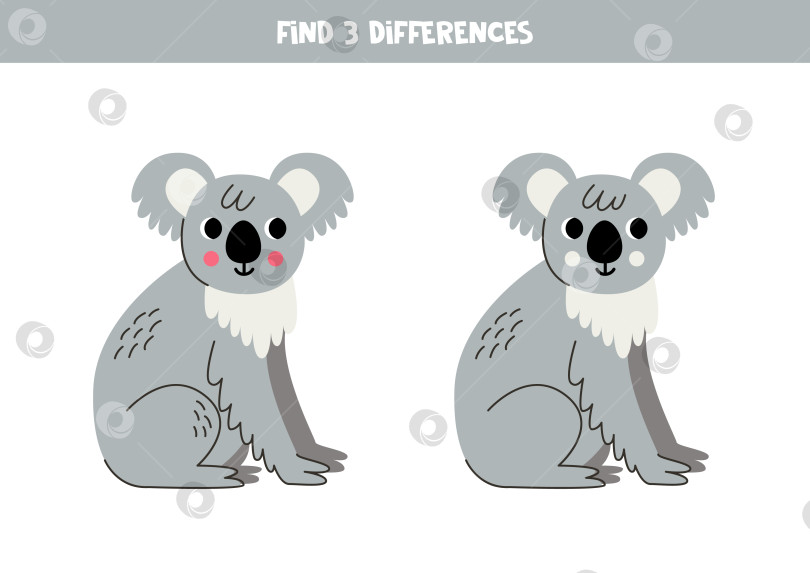 Скачать Найдите 3 отличия между двумя милыми мультяшными коалами. фотосток Ozero
