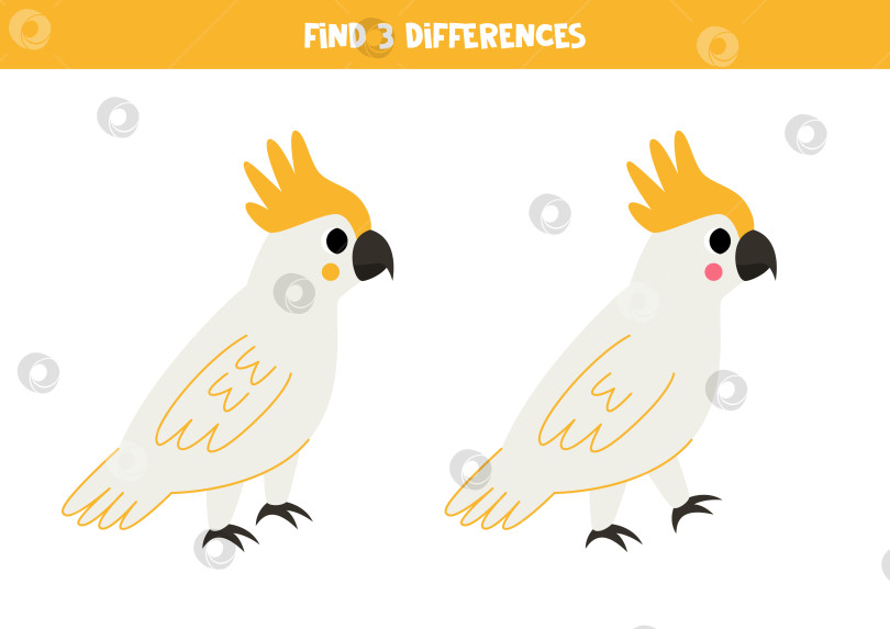 Скачать Найдите 3 отличия между двумя милыми мультяшными птицами какаду. фотосток Ozero