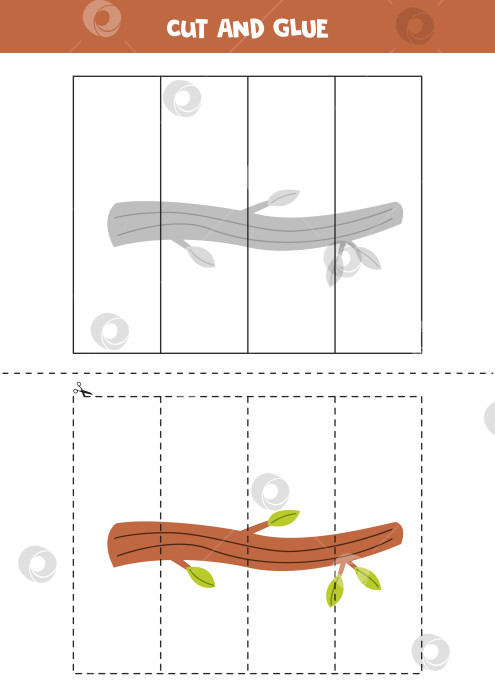 Скачать Игра "Вырезай и склеивай" для детей. Милая мультяшная ветка дерева. фотосток Ozero