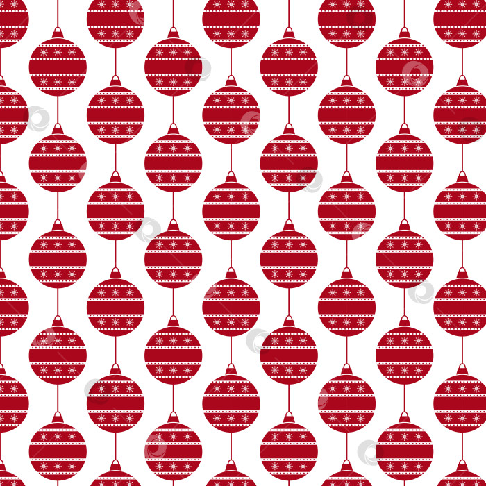 Скачать Рождественский, новогодний бесшовный узор в красном и белом цветах с новогодними шарами. фотосток Ozero
