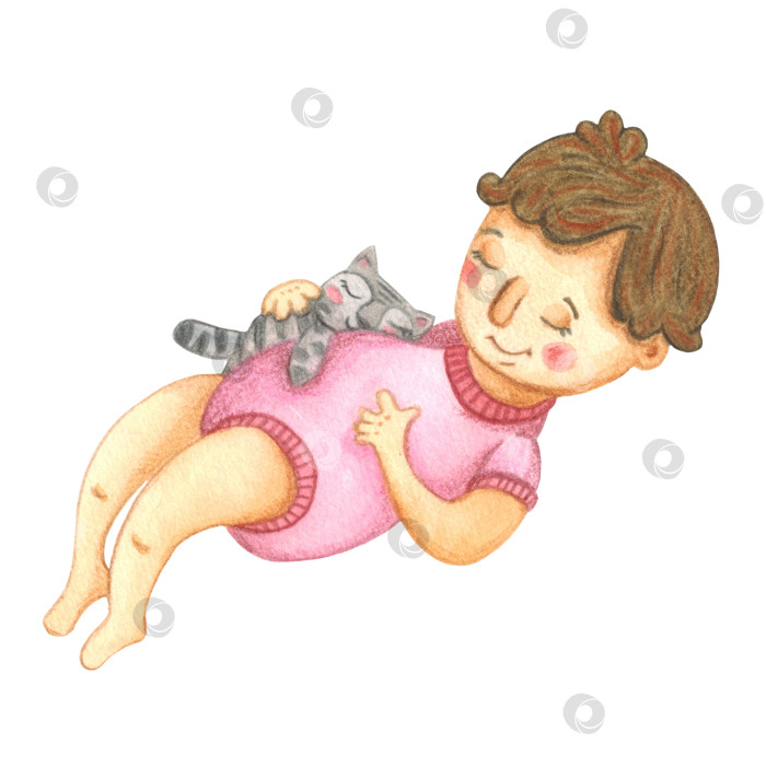 Скачать Акварельная детская иллюстрация спящий ребенок, девочка фотосток Ozero