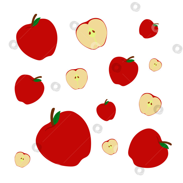 Скачать Концепция яблочного узора с увеличенными яблоками и половинками. Абстрактная иллюстрация, выделенная на белом фоне. Дизайнерский элемент для печати и декорирования. фотосток Ozero