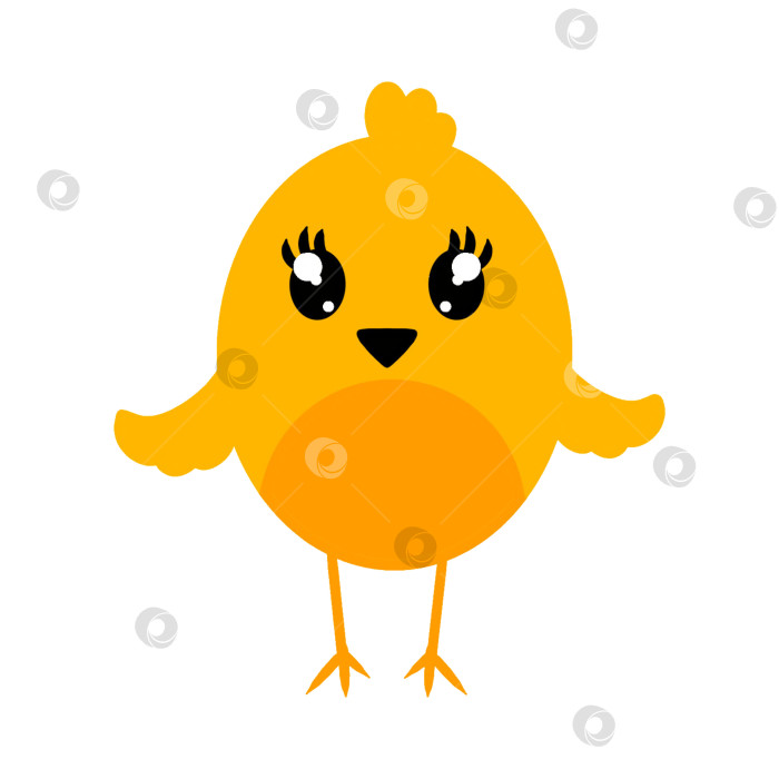 Скачать Милый мультяшный желтый цыпленок. Векторная иллюстрация. Элемент дизайна для использования в оформлении меню, плакатов, сайтов, блокнотов, детских товаров. Изолированный на белом фоне. фотосток Ozero