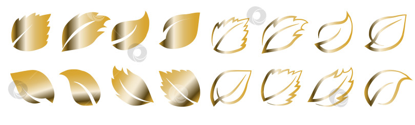 Скачать Набор абстрактных листьев на прозрачном фоне, логотип золотого цвета, для логотипов, дизайнов, для символики зеленой планеты фотосток Ozero