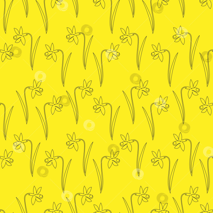 Скачать Желтый цветочный фон - нарциссы черный контур фотосток Ozero