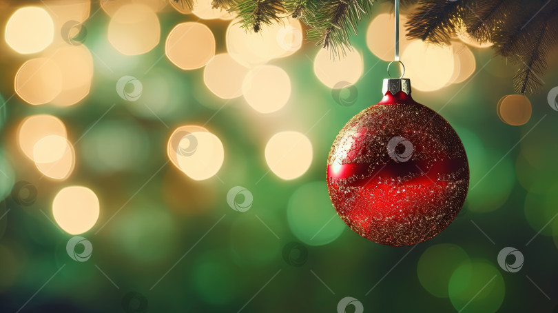 Скачать Рождественский бал для праздничной елки. Блестящая безделушка для зимних рождественских праздников. Сгенерированный искусственный интеллект. фотосток Ozero