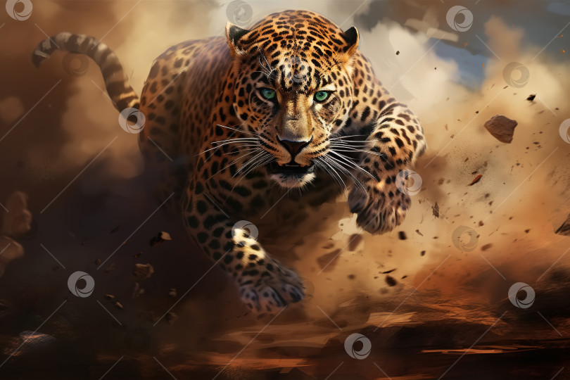 Скачать Атакующий леопард. Крупный план агрессивного опасного хищника, бегущего по Африке фотосток Ozero