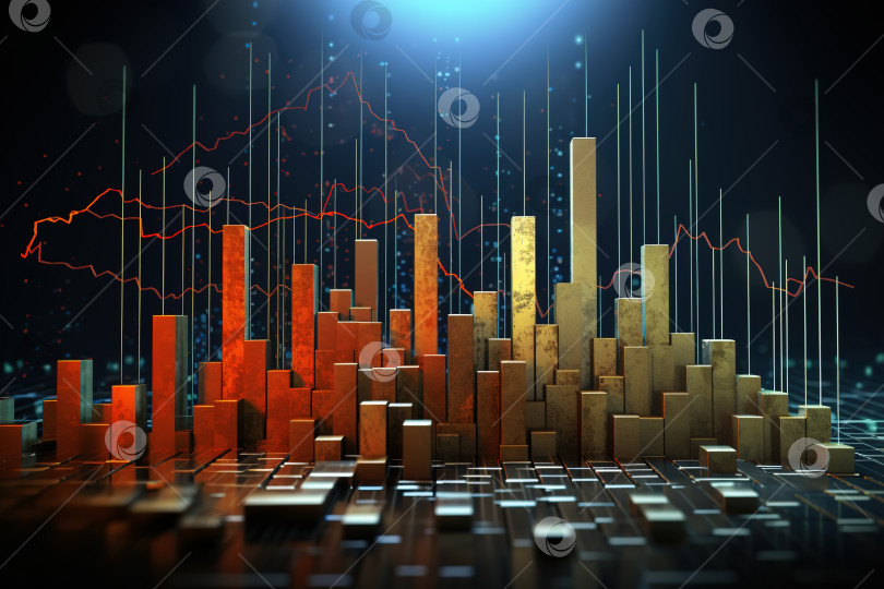 Скачать График фондовой биржи и диаграмма из золотых слитков. Иллюстрация торговли и инвестирования в драгоценные металлы фотосток Ozero