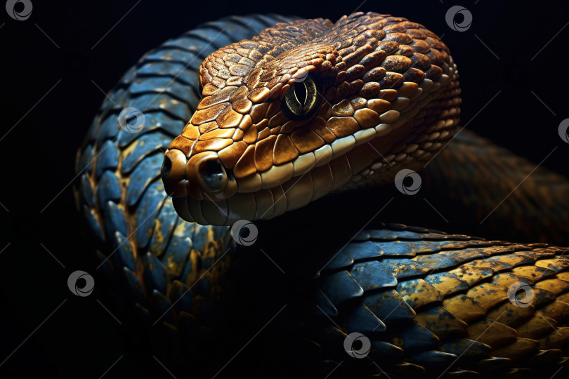 Скачать Крупный план опасной зеленой змеи, хищной рептилии фотосток Ozero